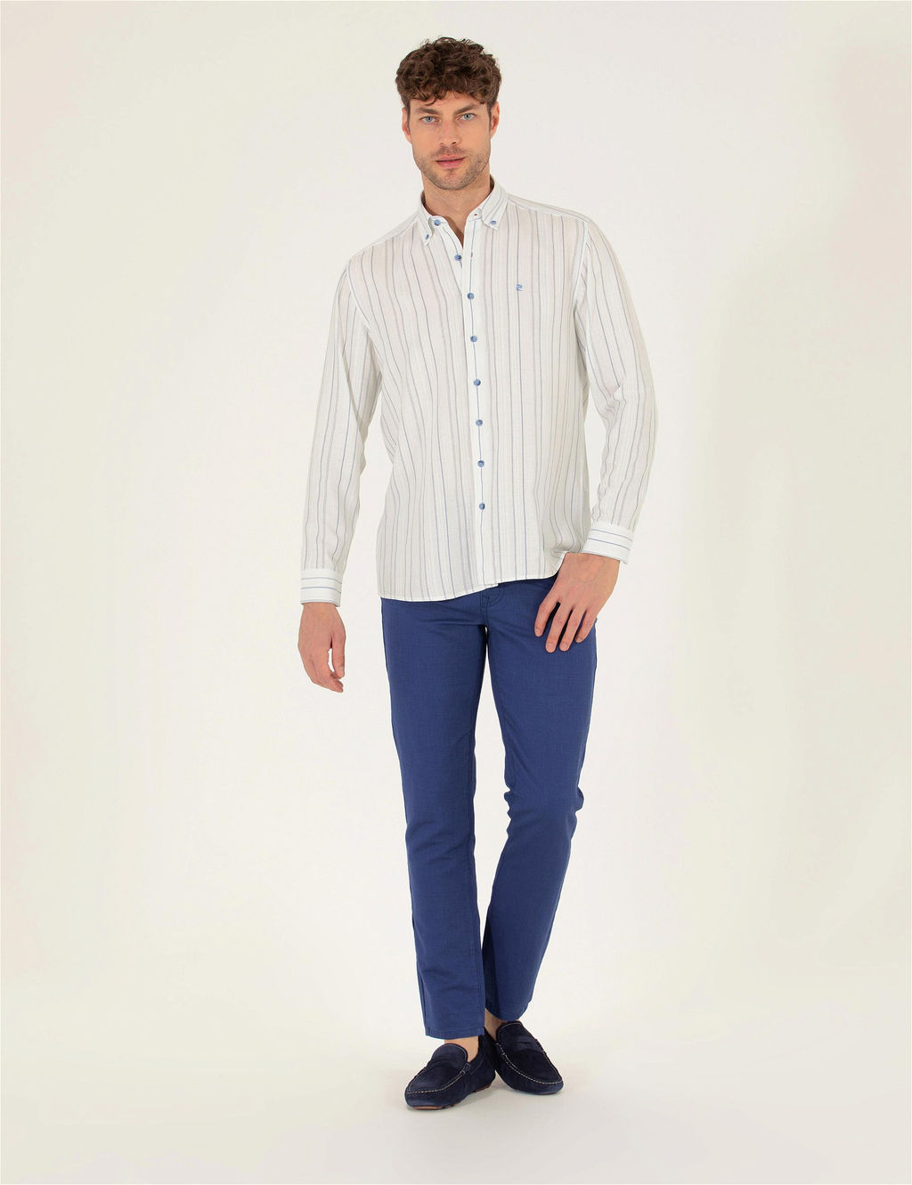 _ndigo Slim Fit Keten Kar___ml_ Kanvas Pantolon