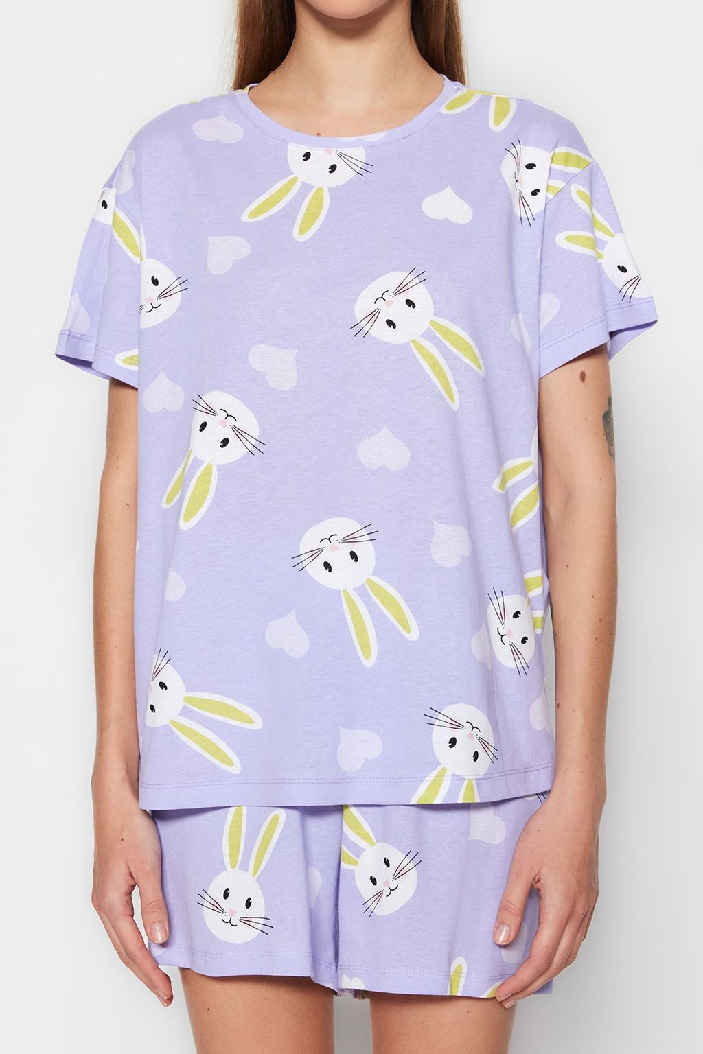 Trendyolmilla Ekru %100 Pamuklu Ay?c?kl? Sortlu Orme Pijama Tak?m? THMSS23PT00005  фото 21