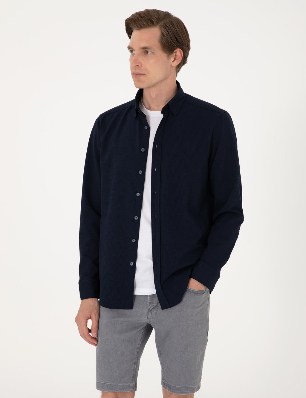 Lacivert Slim Fit Uzun Kollu G_mlek - Pierre cardin фото 3