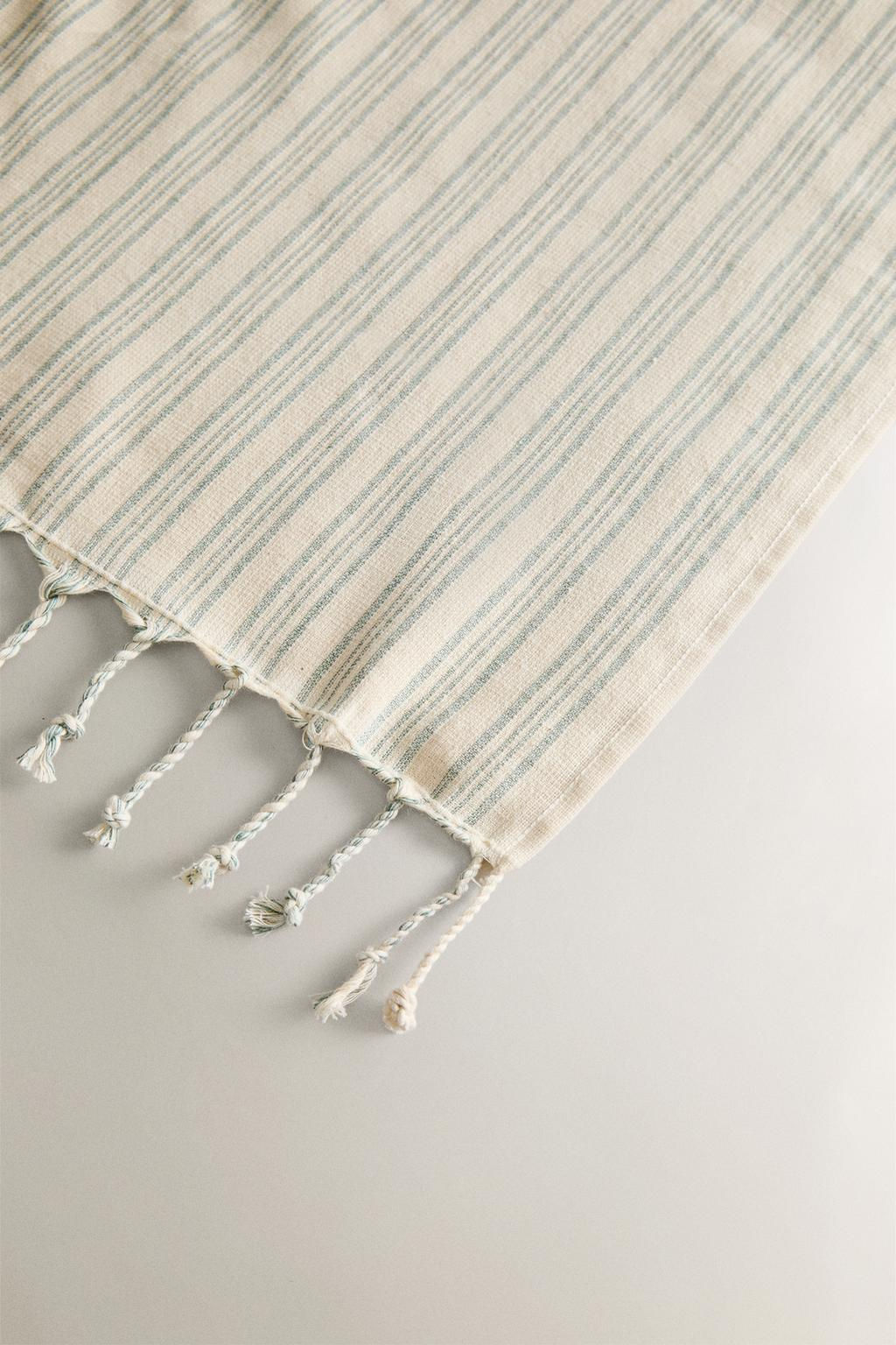 STRIPED COTTON BEACH TOWEL WITH FRINGING - Zara фото 4