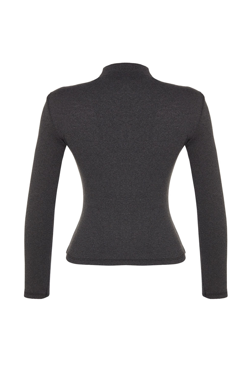 Koyu Antrasit Fitted/Vucuda Oturan Dik Yaka Uzun Kol Fitilli Esnek Orme Bluz TWOAW21BZ0423