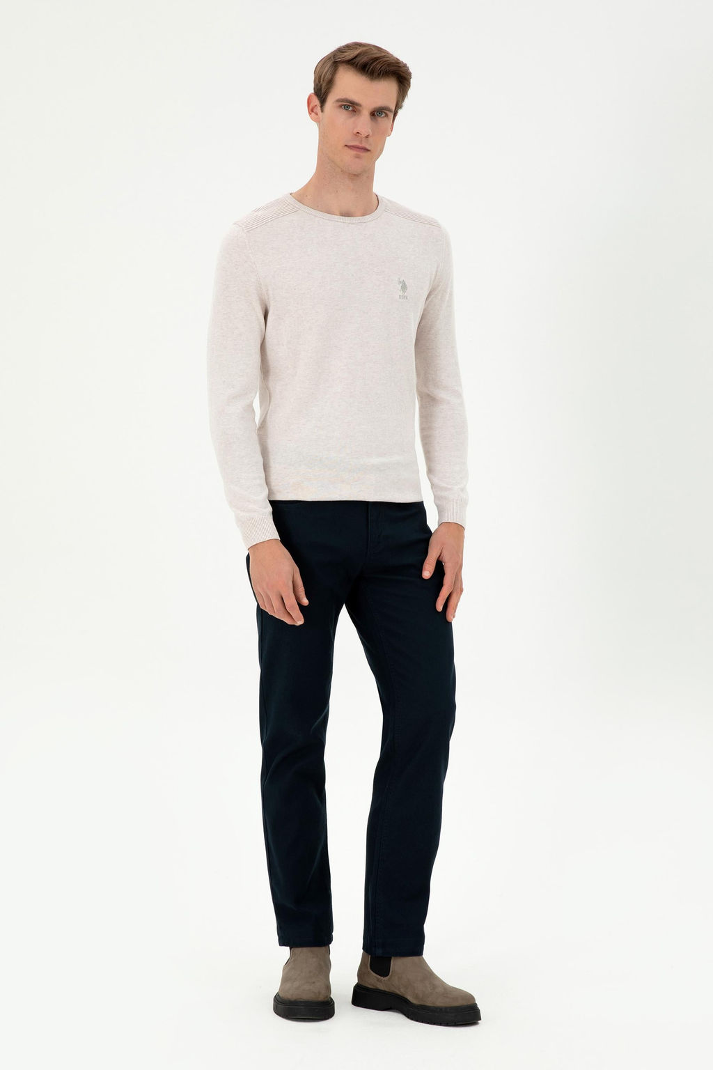 Erkek Slim Fit Bisiklet Yaka Ta_ Melanj Basic Kazak