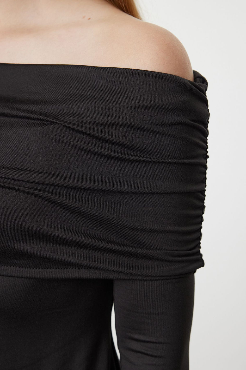 Siyah Soft Touch/Yumusak Kumasl? Fitted/Vucuda Oturan Carmen Yaka Esnek Orme Elbise TWOAW25EL00213 - Trendyolmilla фото 4