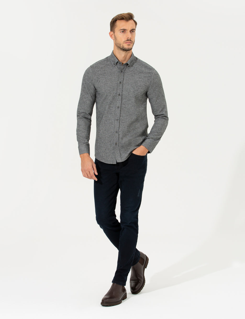 Gri Slim Fit Uzun Kollu G_mlek