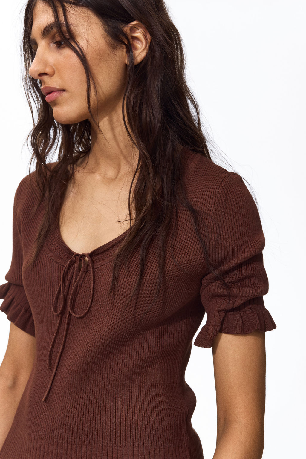Frill-trimmed rib-knit top - H&m фото 4