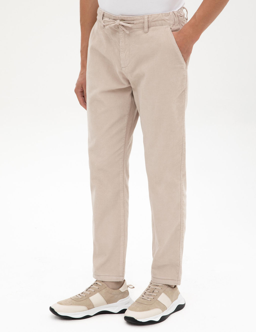 Bej Carrot Fit Beli Lastikli Kordonlu Kanvas Pantolon - Pierre cardin фото 2