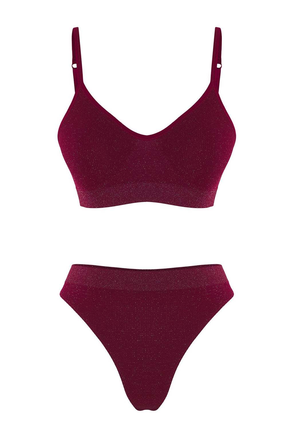 TRENDYOLMILLA Bordo Seamless/Dikissiz Simli/Parlak Kaps?z Orme Ic Camas?r? Tak?m? THMSS25CC00001  фото 10