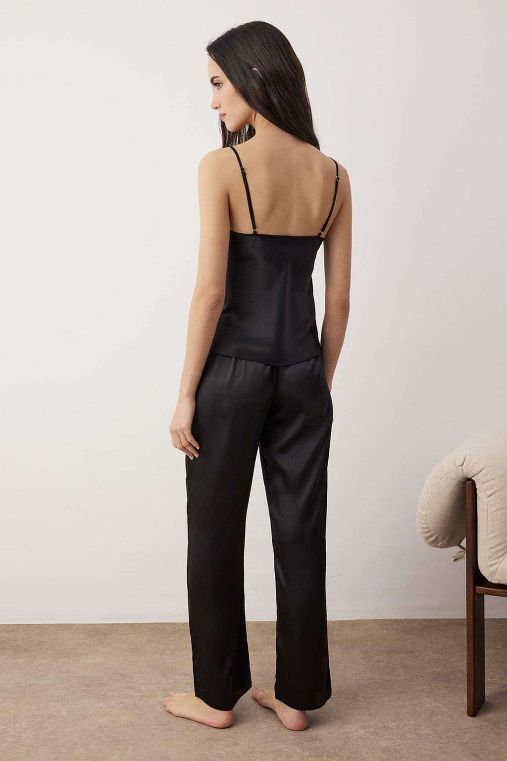 Siyah 3lu Ceyiz Set Saten Dokuma Pijama Tak?m? THMAW26PT00199