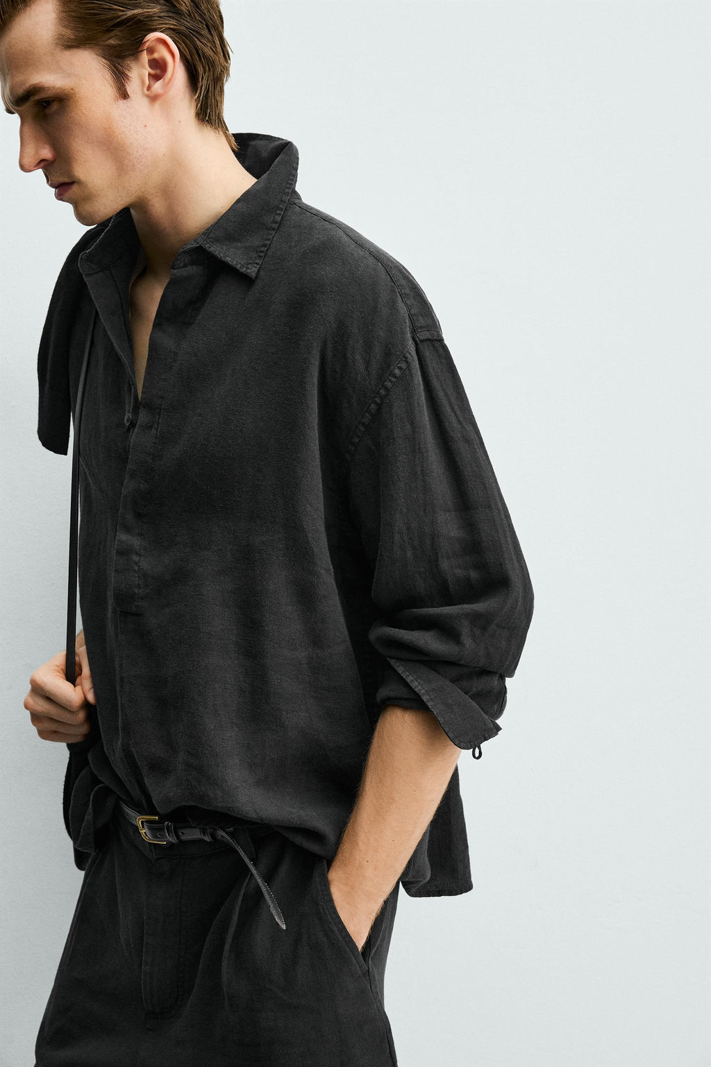 CAMISA POLO 100% LINO / Negro - Zara фото 6