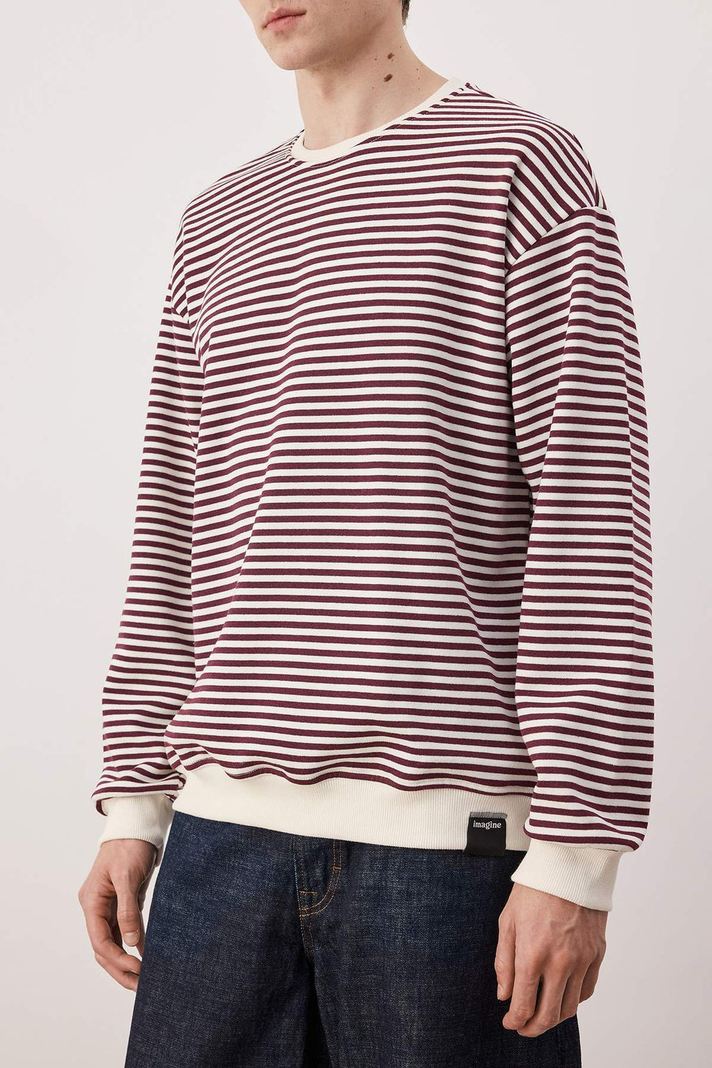 TRENDYOL MAN Siyah Oversize/Genis Kesim Cizgili Ici Polar/S?cak Tutan Sweatshirt TMNAW24SW00065 - Trendyolmilla фото 32