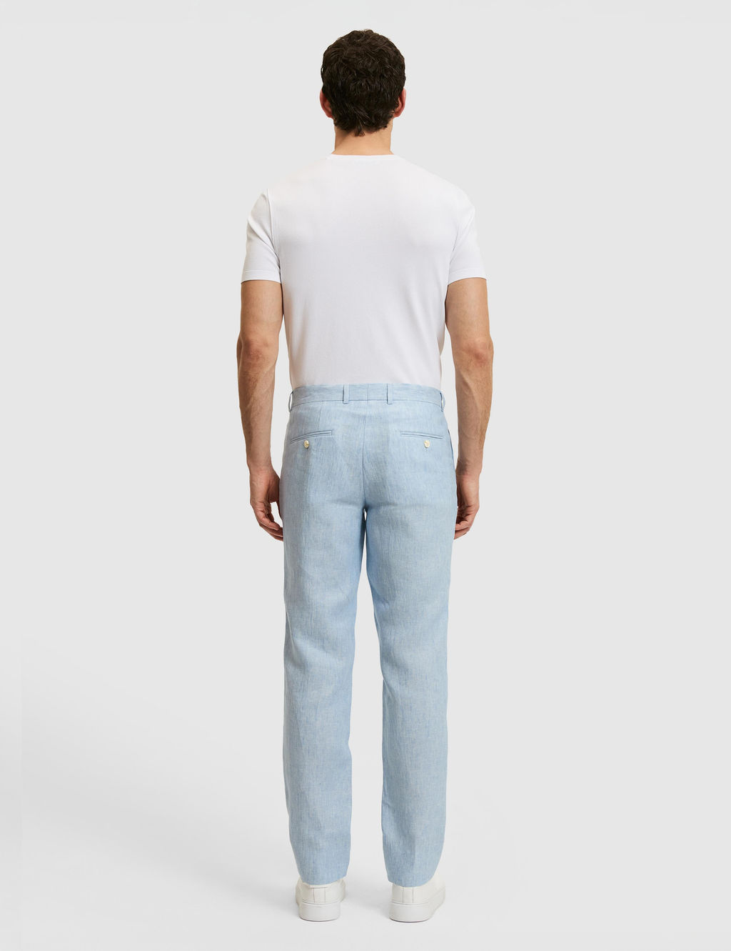 A__k Mavi Slim Fit Beli Lastikli %100 Keten Pantolon