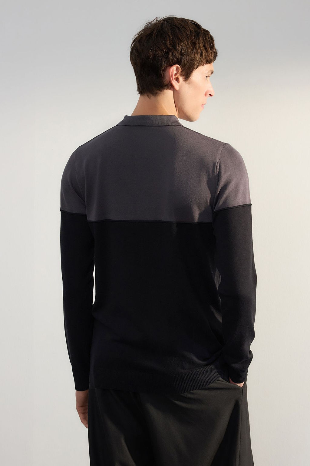 TRENDYOL MAN Antrasit Slim Dar Kesim Polo Yaka Renk Bloklu Triko Kazak TMNAW25KZ00050 - Trendyolmilla фото 5
