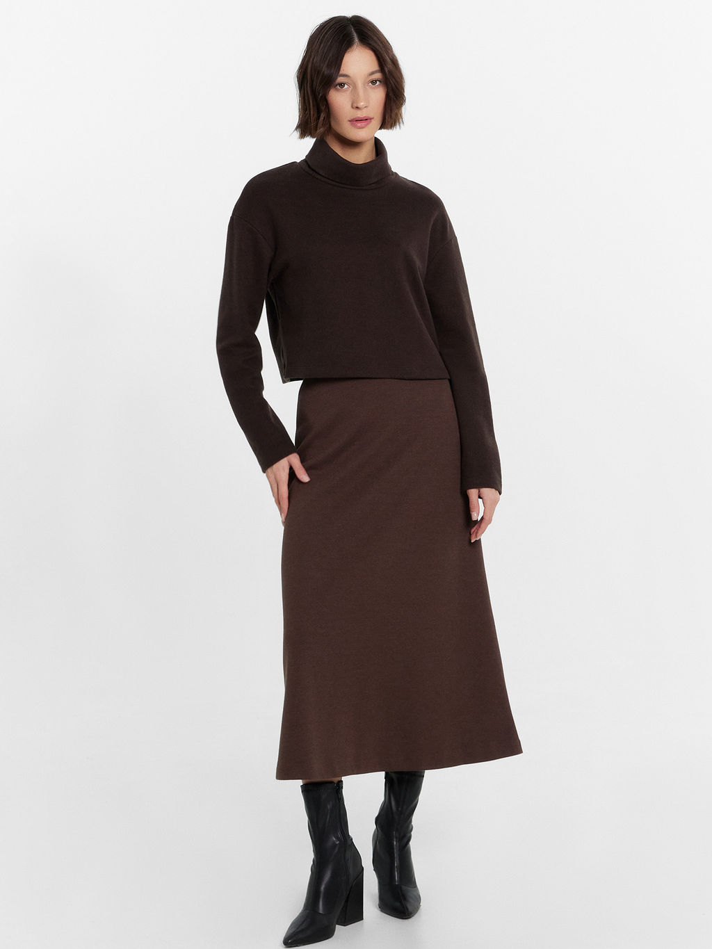 Юбка женская миди Mark Formelle 152802 из хлопка с полиэстером пепельно-коричневый  фото 5