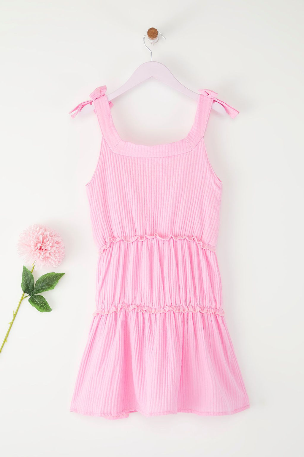 Pembe K?z Cocuk %100 Pamuk Basic F?rf?rl? Ask?l? Mini Bayraml?k Dokuma Elbise TKDSS25EL00058 - Trendyolmilla фото 4