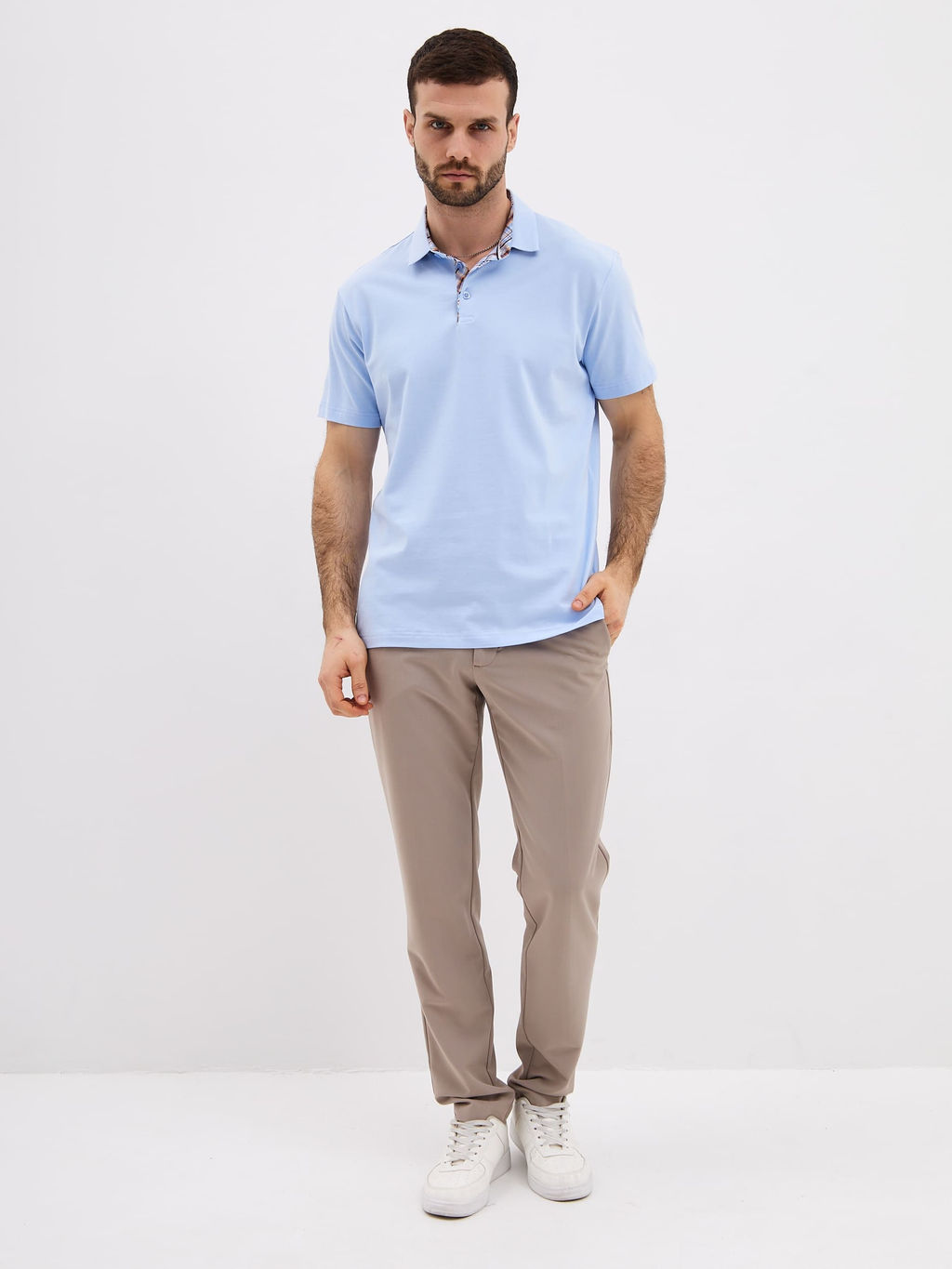 Джемпер мужской с воротником поло короткий рукав GREG G144-KO1246T-SAS5120 (св.голубой)