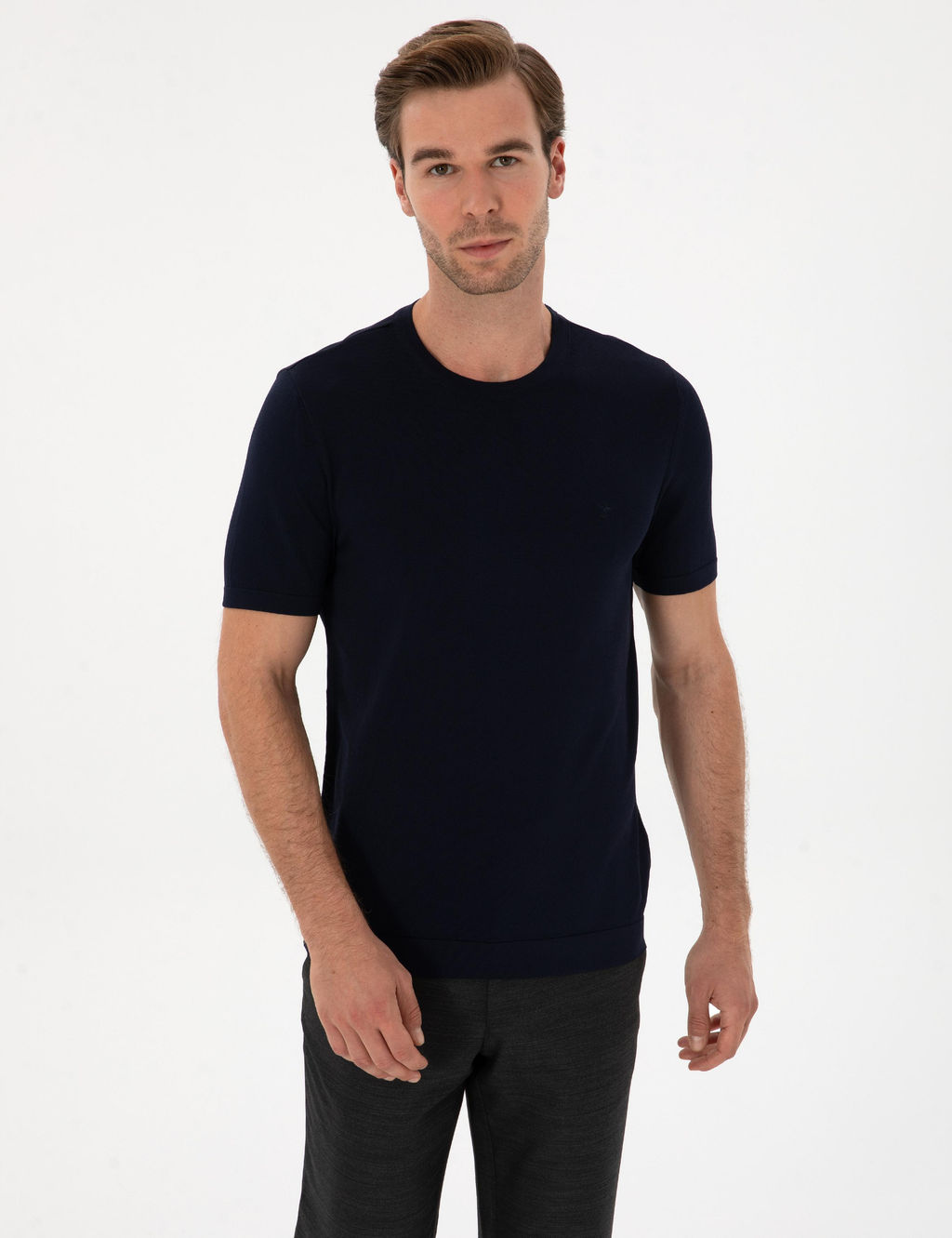 Lacivert Slim Fit Bisiklet Yaka Triko T-shirt