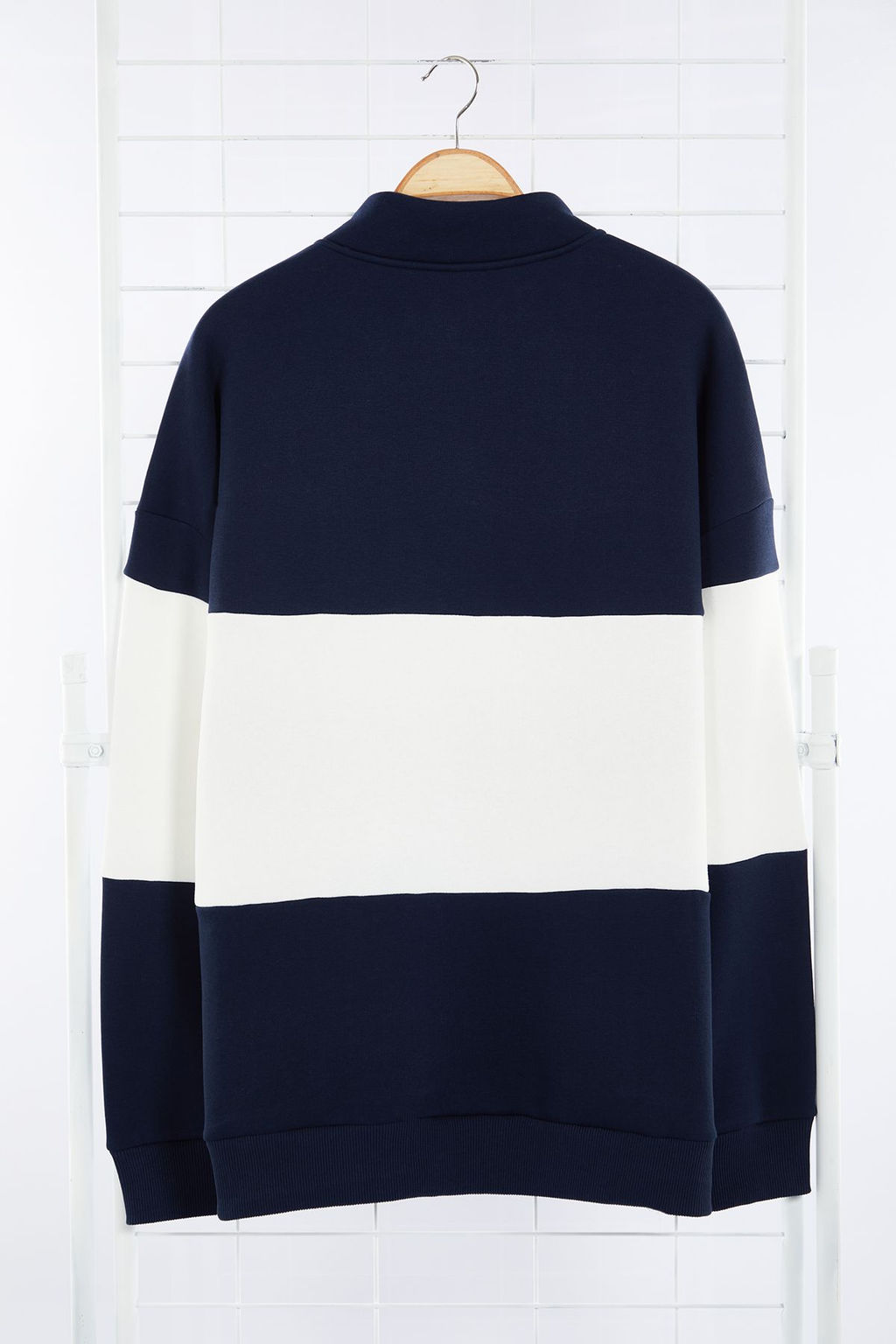 TRENDYOL MAN Lacivert Oversize/Genis Kesim Dik Yaka Renk Bloklu Ici Polar Buyuk Beden Sweatshirt TMNAW25AO00033 - Trendyolmilla фото 7
