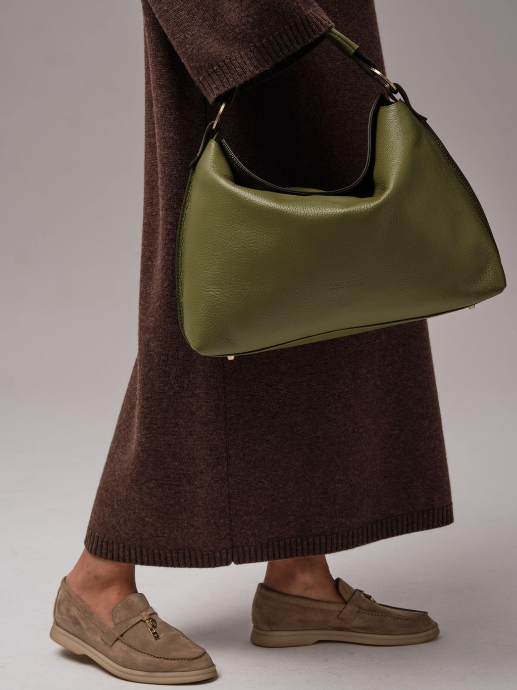 Кожаная сумка хобо Deboro 30900 зеленая водоросль