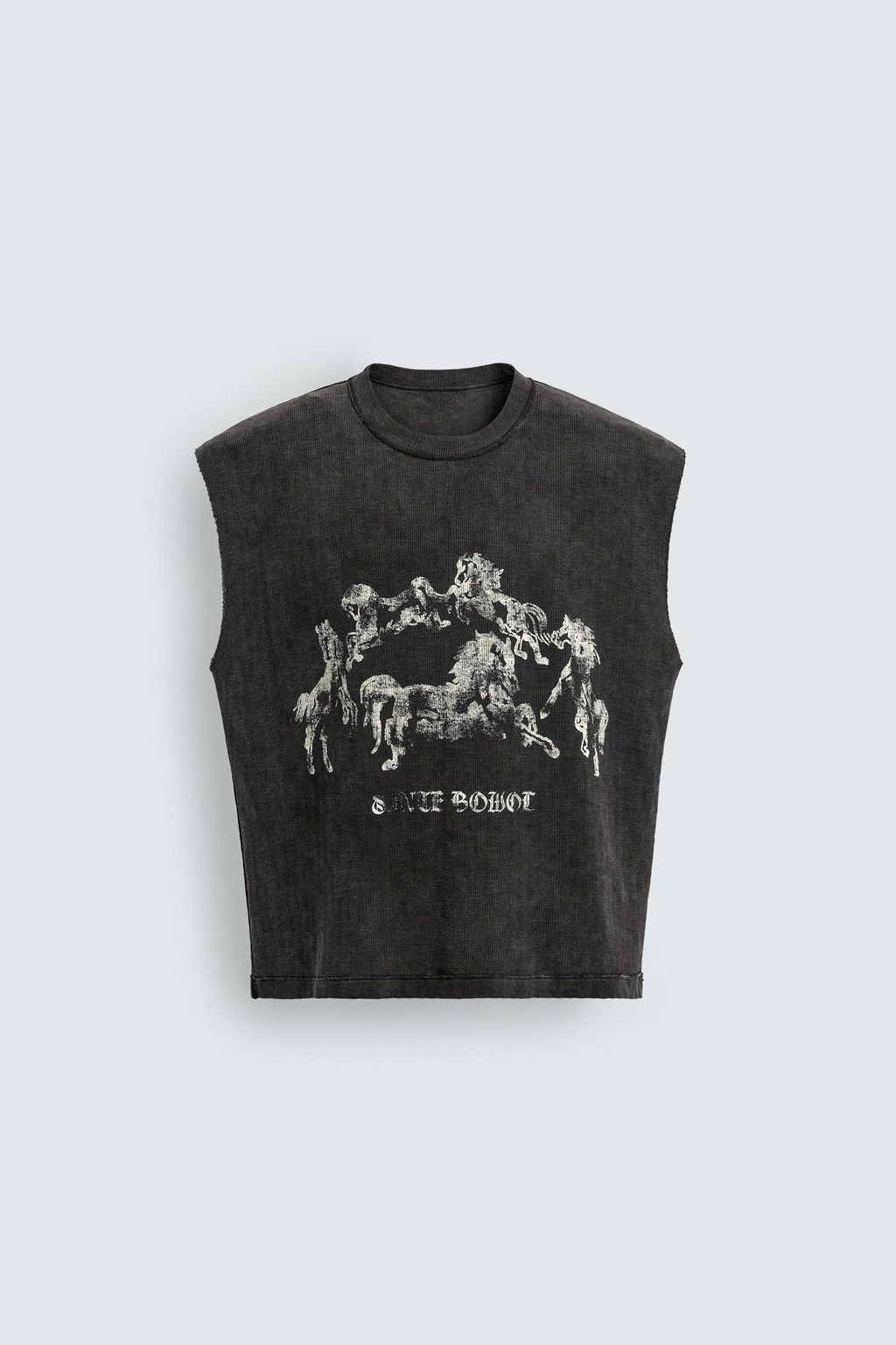 CAMISETA TANK PUNTO ESTAMPADO CABALLOS / Negro