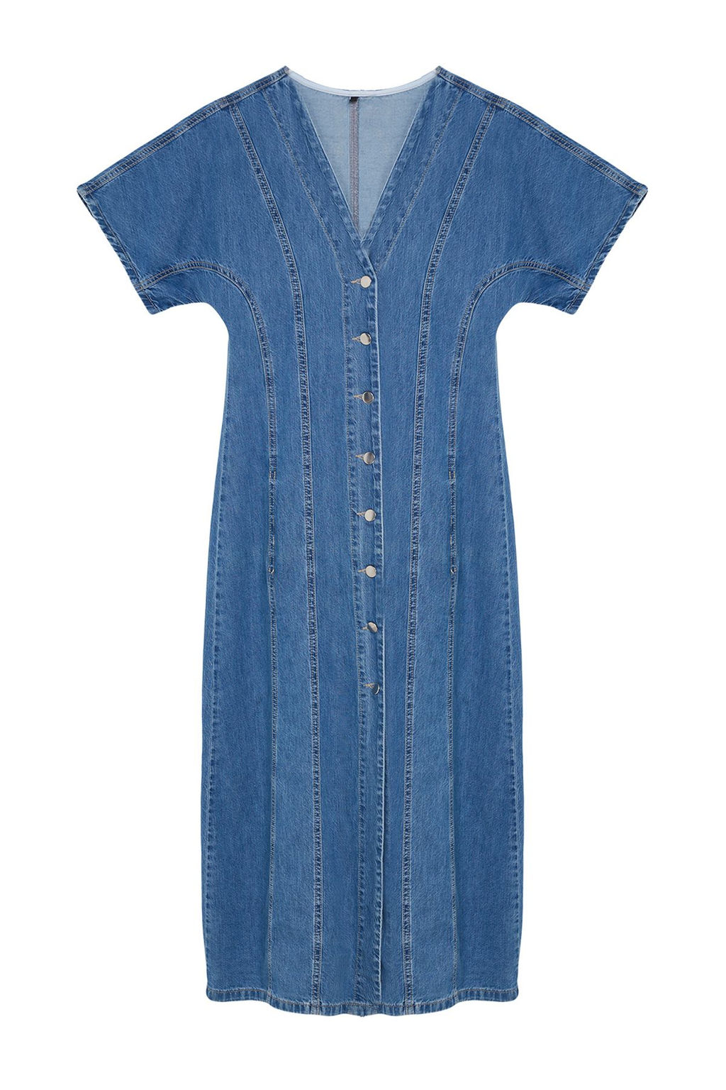 Mavi Dikis Detayl? V Yaka Maxi Denim Elbise TWOAW25EL00088 - Trendyolmilla фото 6