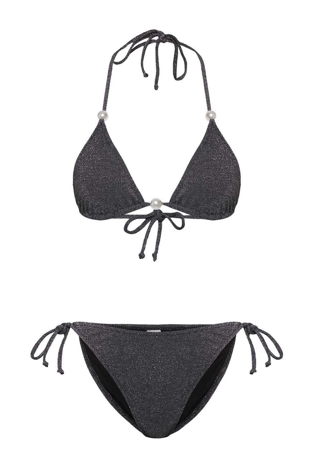 TRENDYOLMILLA Siyah Ucgen Inci Aksesuarl? Simli Regular Bikini Tak?m? TBESS25BT00059 фото 9