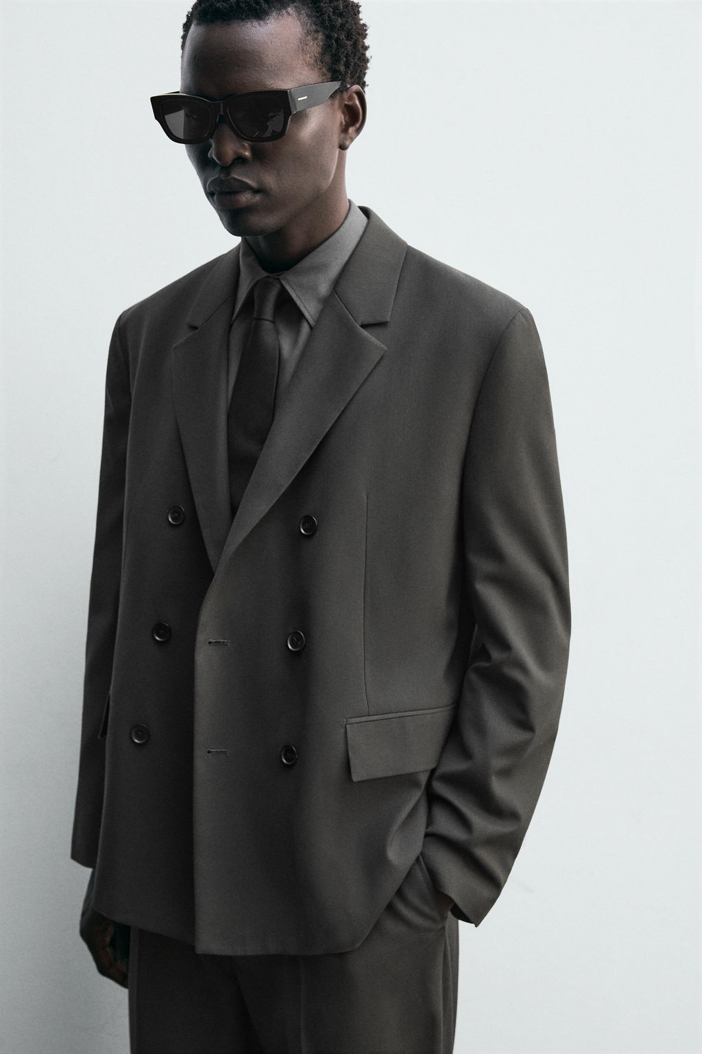 DOUBLE-BREASTED WOOL BLEND SUIT BLAZER - Zara фото 5