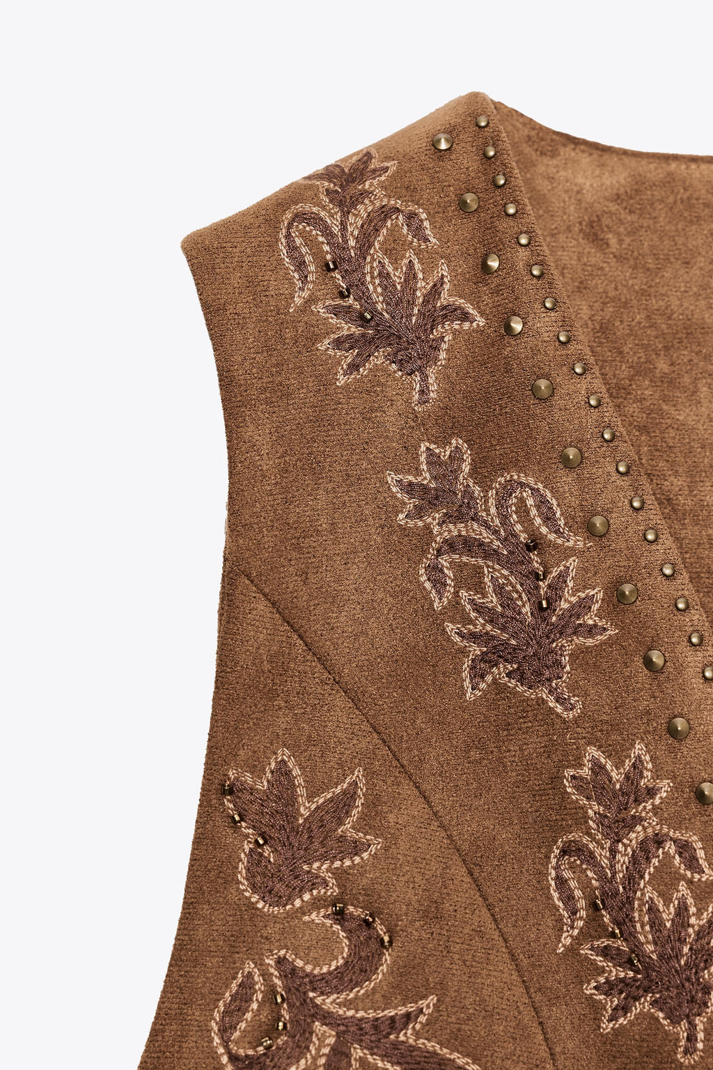FAUX SUEDE WAISTCOAT WITH BEADED EMBROIDERY