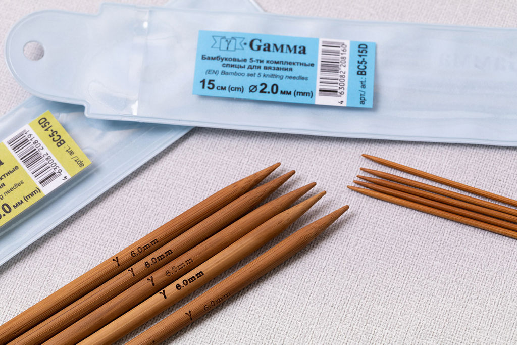 Спицы GAMMA 5-ти компл. чулочные BC5-15D бамбук d 3.0 мм 15 см 5 шт карамельные  фото 5