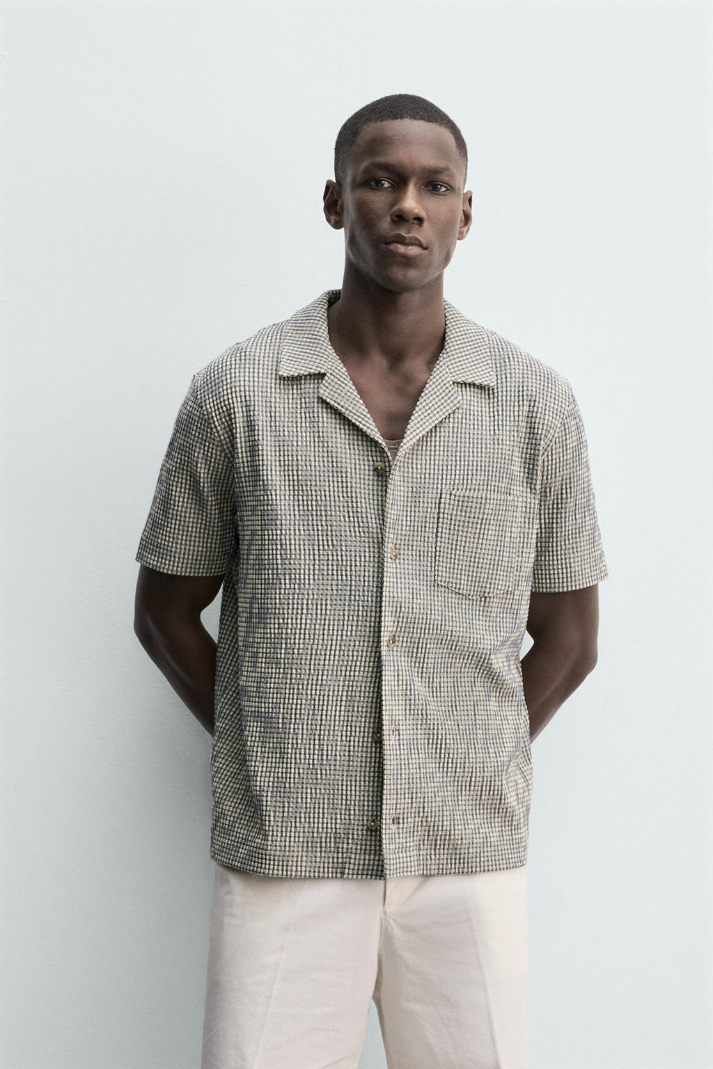CAMISA REGULAR FIT ESTRUCTURA SEERSUCKER / Crudo / Verde - Zara фото 2