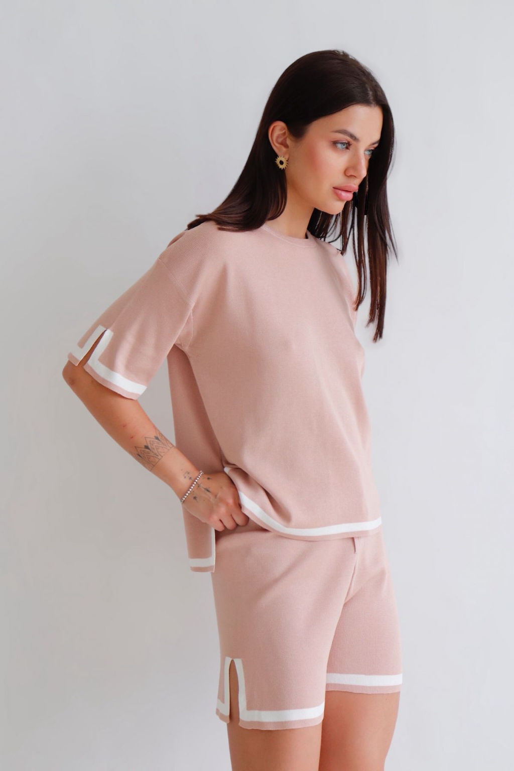 13110 Костюм летний бежевый с контрастной отделкой - Martichelli фото 3