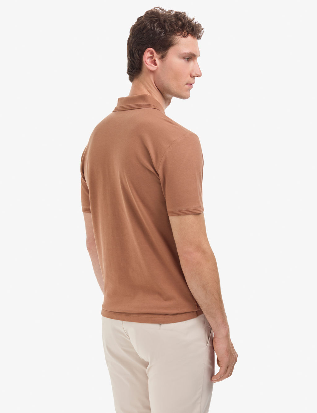 A__k Kahverengi Slim Fit %100 Pamuk D__meli Polo Yaka Basic Ti__rt