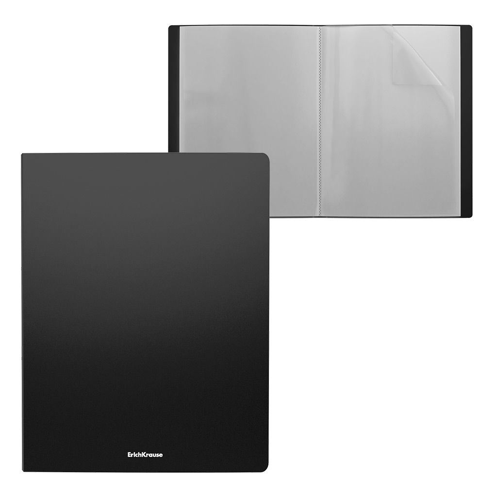 Цена за 4 шт. Папка файловая пластиковая ErichKrause Matt Classic, c 20 карманами, A4, черный (в пакете по 4 шт.)