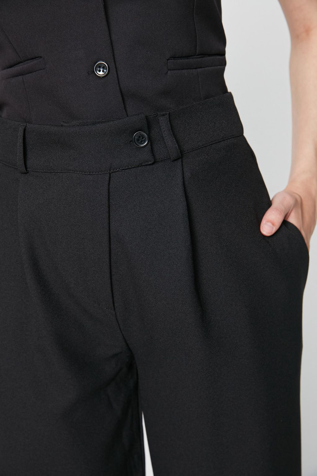 Siyah Wide Leg/Genis Paca Dokuma Kumas Pantolon TWOAW22PL0263 Palazzo