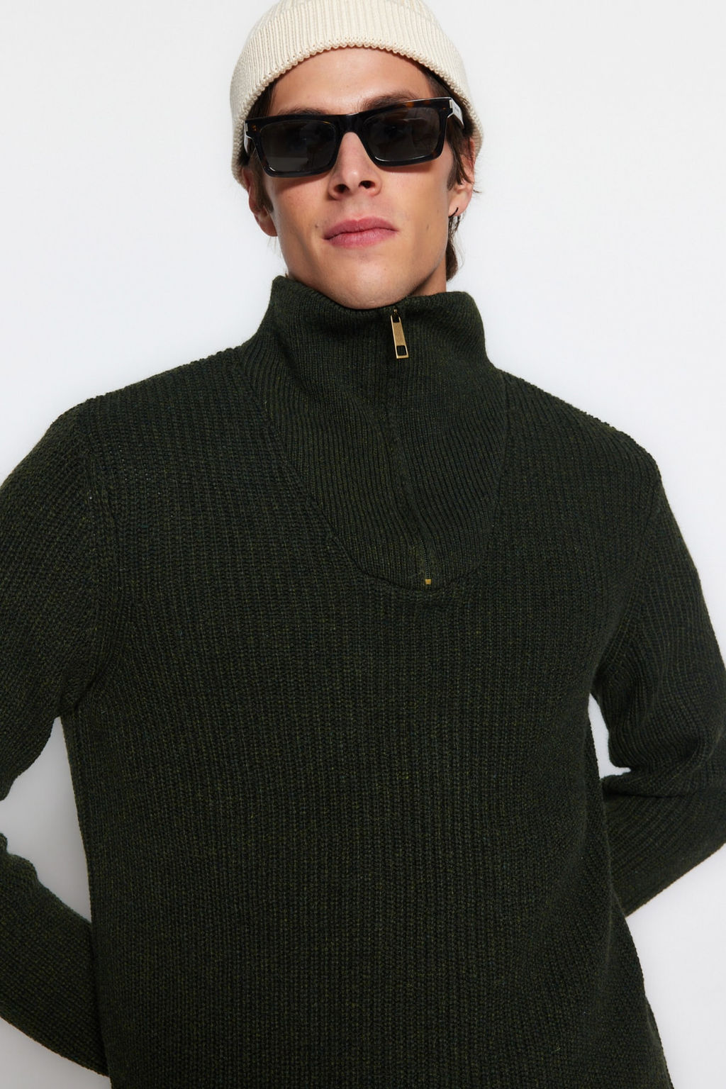 TRENDYOL MAN Ekru Regular Fit Yunlu Fermuarl? Bal?kc? Yaka Triko Kazak TMNAW22KZ0347 - Trendyolmilla фото 45
