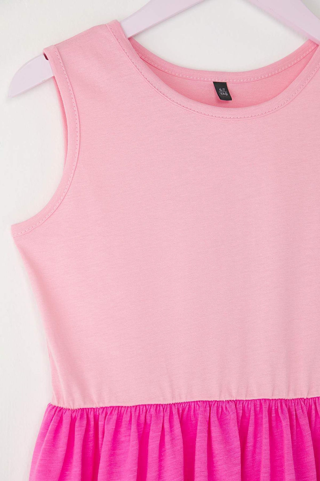 Pembe-Mint 2li K?z Cocuk %100 Pamuk Renk Bloklu Kolsuz Orme Elbise TKDSS25EL00093 - Trendyolmilla фото 2