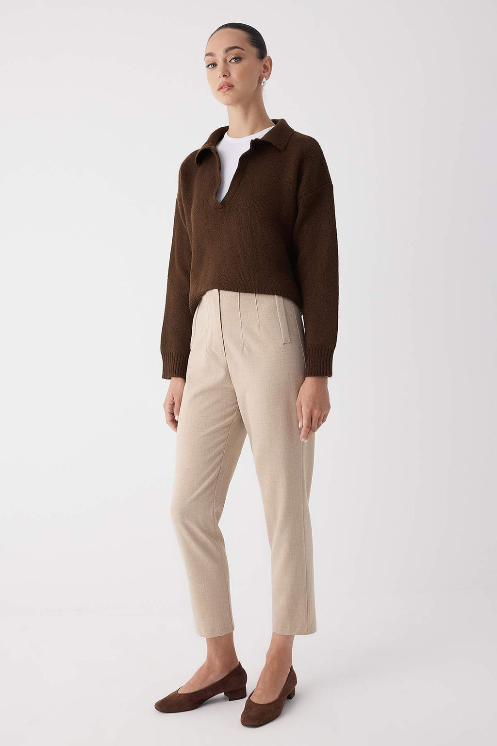 Bej Cigarette Kal?p Pensli Yuksek Bel Bilek Boy Dokuma Pantolon TWOAW26PL00014