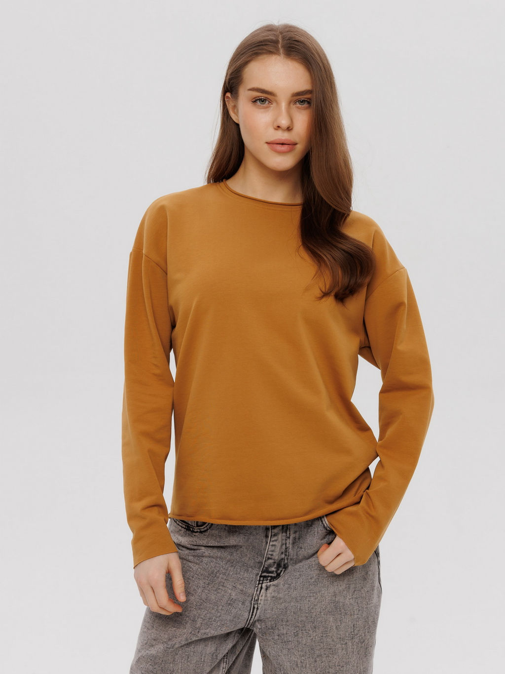 Женский лонгслив из футера 2-х нитки Lingeamo горчичный ВК-25 (58)