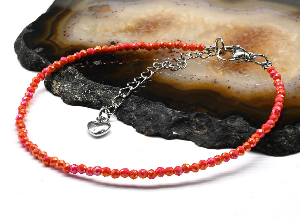 Браслет из циркона шарик граненый 2мм цвет оранжевый, 19см