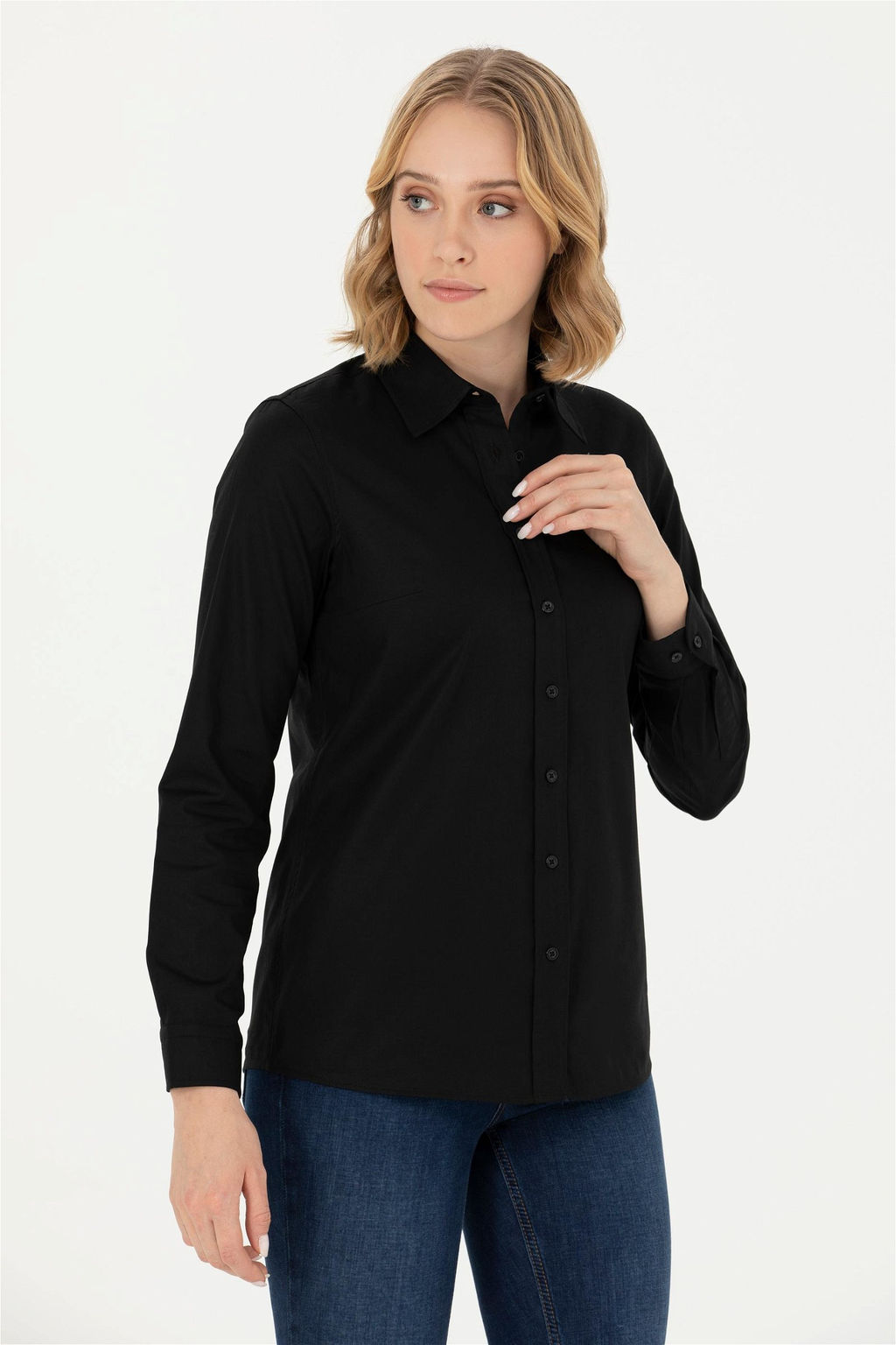 Женская черная базовая рубашка с длинным рукавом Неожиданная скидка в корзине - U.s. polo assn фото 3