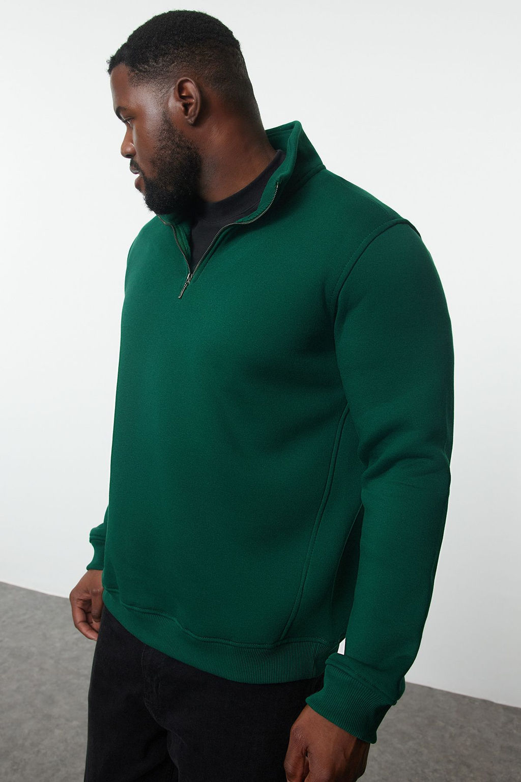 TRENDYOL MAN Yesil Buyuk Beden Oversize/Normal Kesim Dik Yaka Fermuarl? Ici Polarl? Sweatshirt TMNAW24AO00024 - Trendyolmilla фото 2