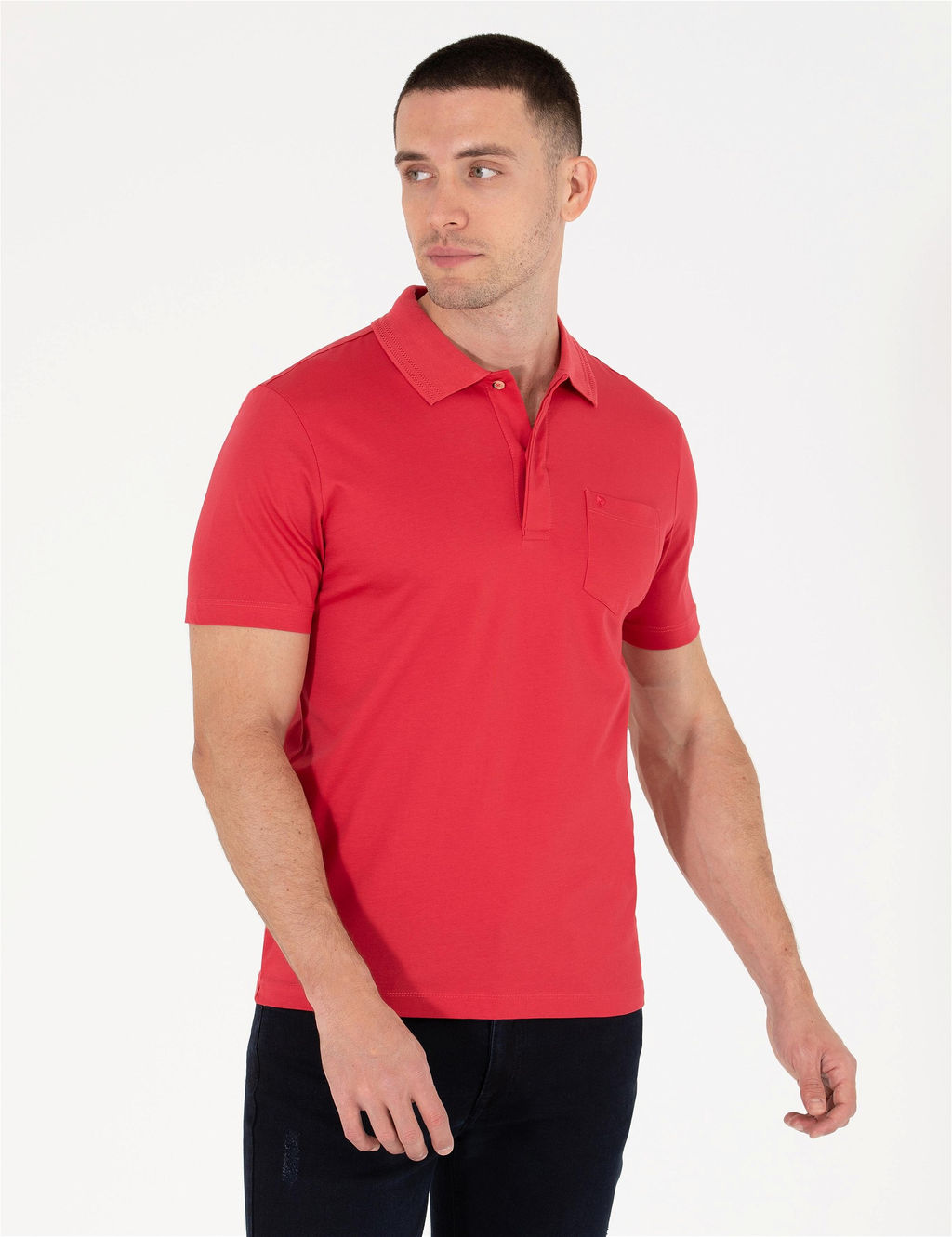 K_rm_z_ Regular Fit Polo Yaka Merserize Ti__rt - Pierre cardin фото 3