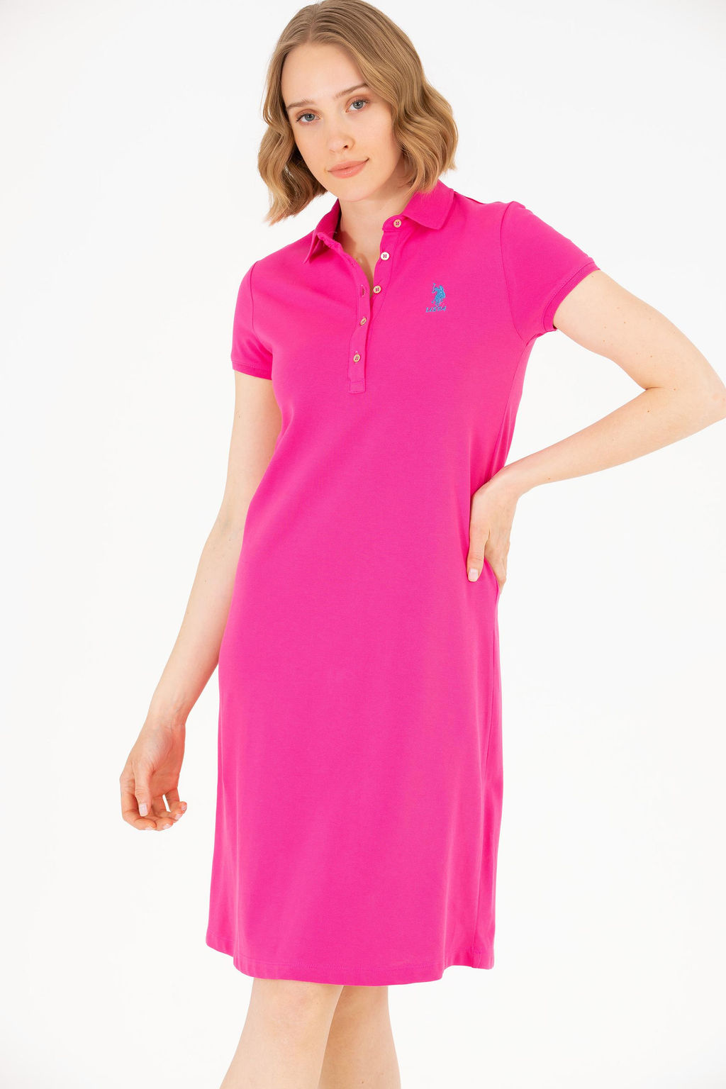 U. S. Polo Assn Женское трикотажное платье цвета фуксии с воротником-поло - U.s. polo assn фото 17