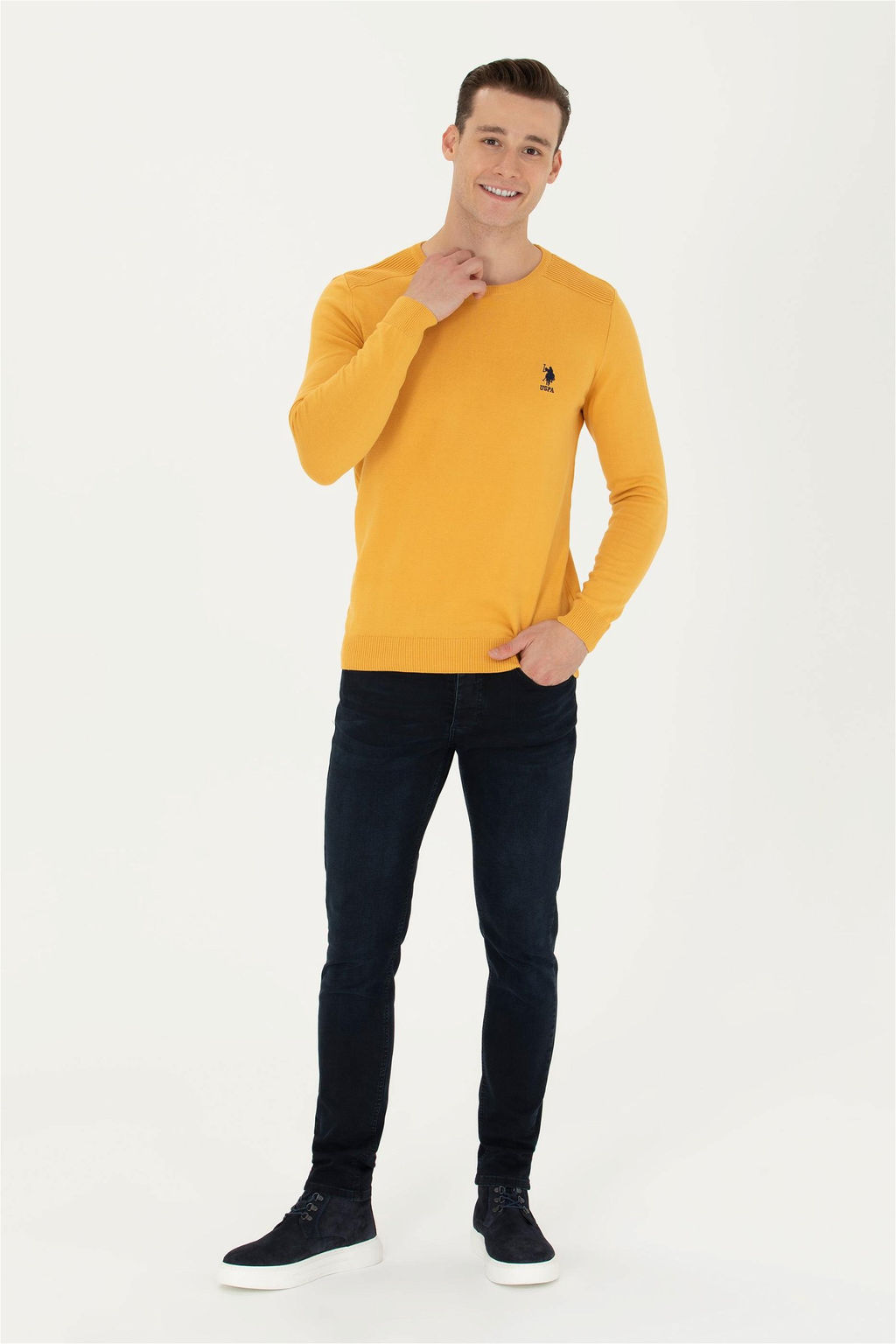 U. S. Polo Assn Мужской горчичный базовый свитер - U.s. polo assn фото 8