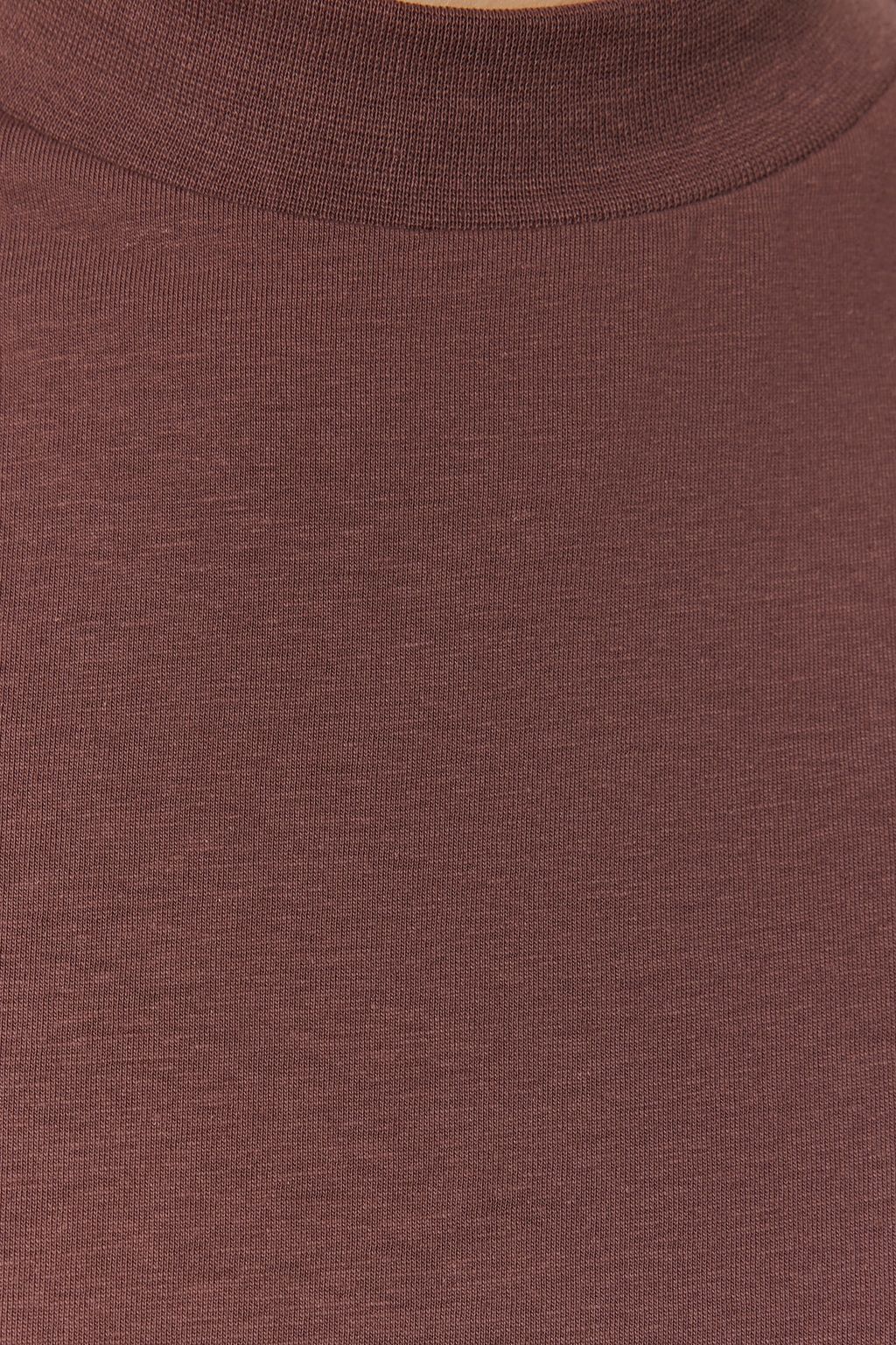 Kahverengi-Bej 2li Paket %100 Pamuk Basic Dik Yaka Orme T-Shirt TWOSS20TS1500