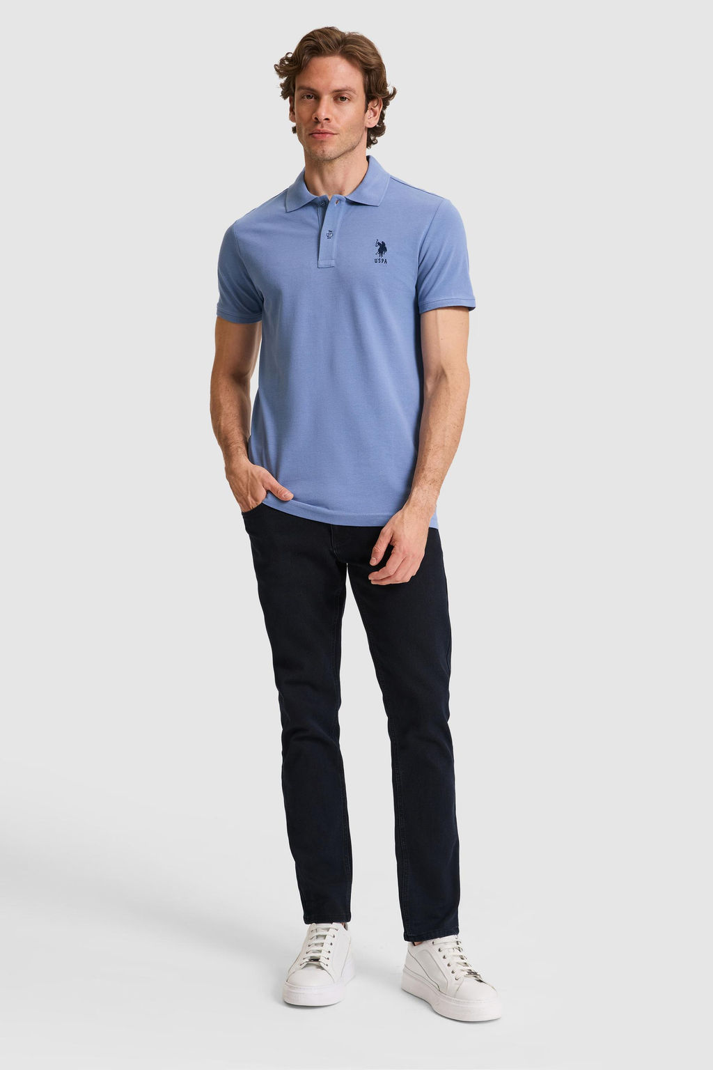 Erkek Slim Fit Polo Yaka _ndigo Basic Ti__rt