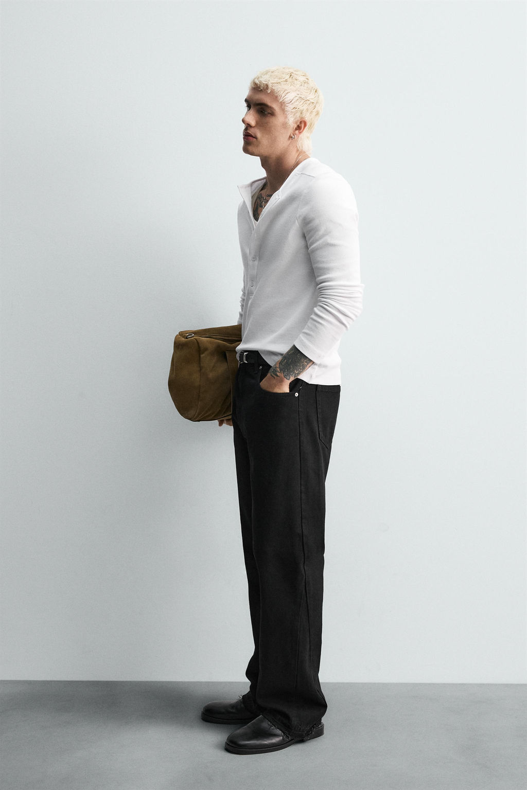 RIBBED T-SHIRT WITH BUTTONED NECKLINE - Zara фото 4