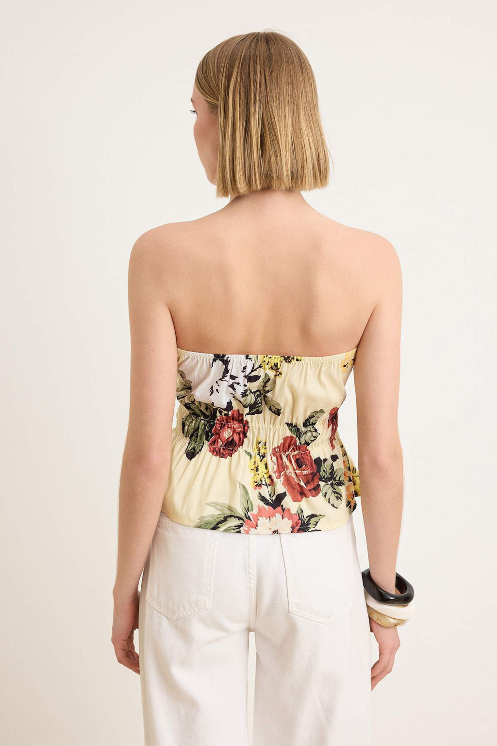 Cok Renkli Desenli Straplez Dokuma Poplin Bluz TWOSS26BZ00491 - Trendyolmilla фото 4