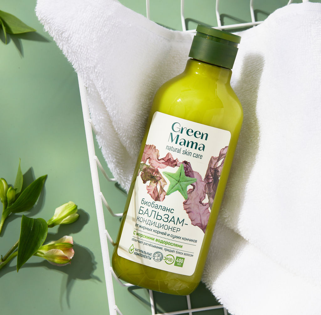 Бальзам-кондиционер Биобаланс от жирных корней и сухих кончиков с морскими водорослями, 400 мл - Green mama фото 3