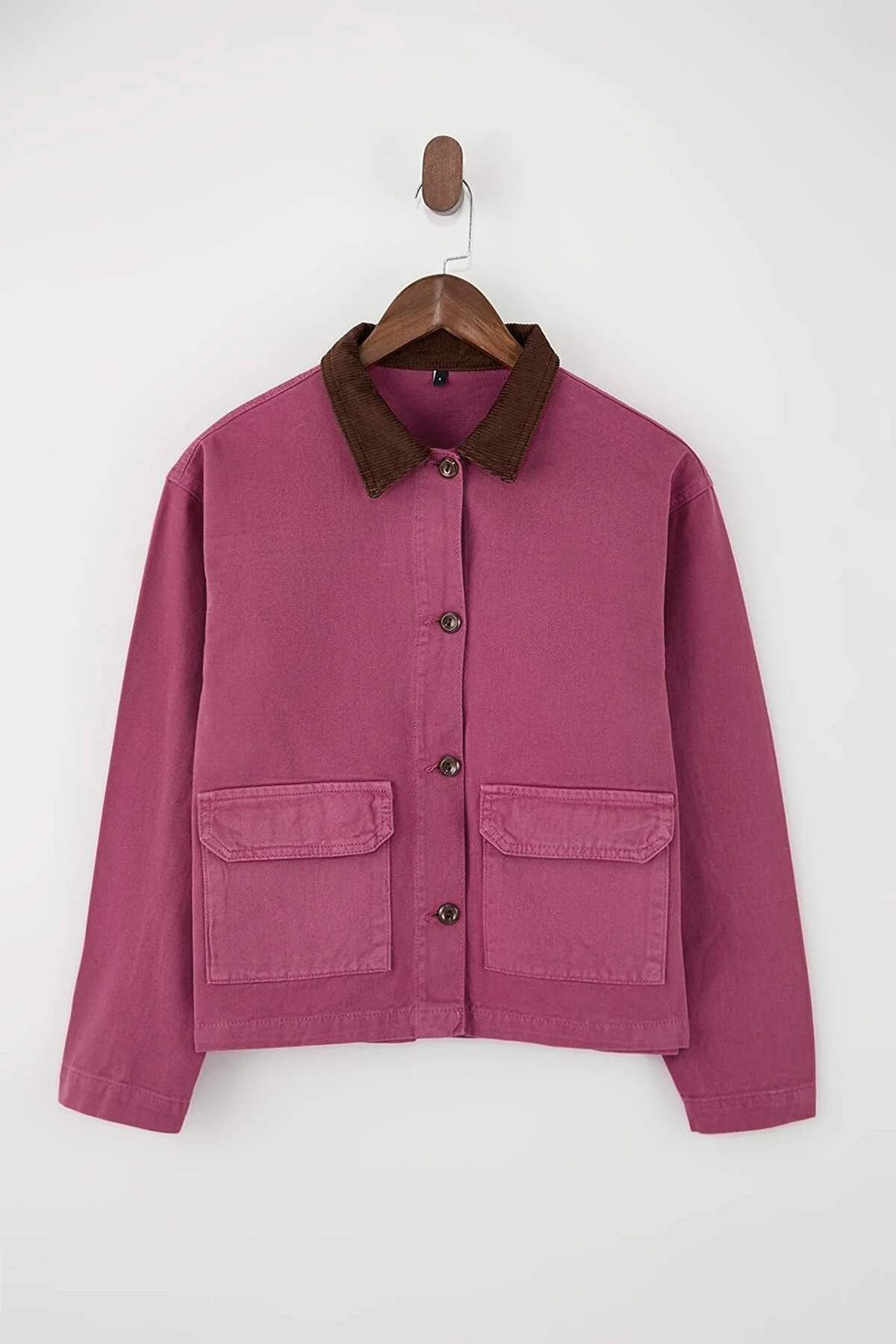 Pembe Fitilli Kadife Yaka Detayl? Denim Gomlek Ceket TWOAW26CE00004