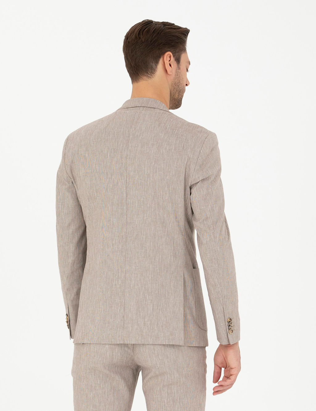 A__k Kahverengi Ex. Slim Fit Keten Kar___ml_ Ceket